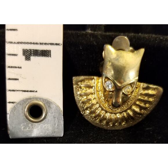 VTG Egyptian Cat Head w/ Ornamental Collar Gold-Tone Clip-On Earrings - Picture 3 of 5